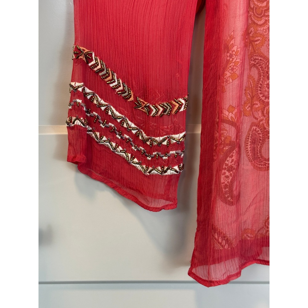 Soft Surroundings Samara Tunic Dark Coral Sheer Embroidered Boho Floral Sz Small - Picture 4 of 11